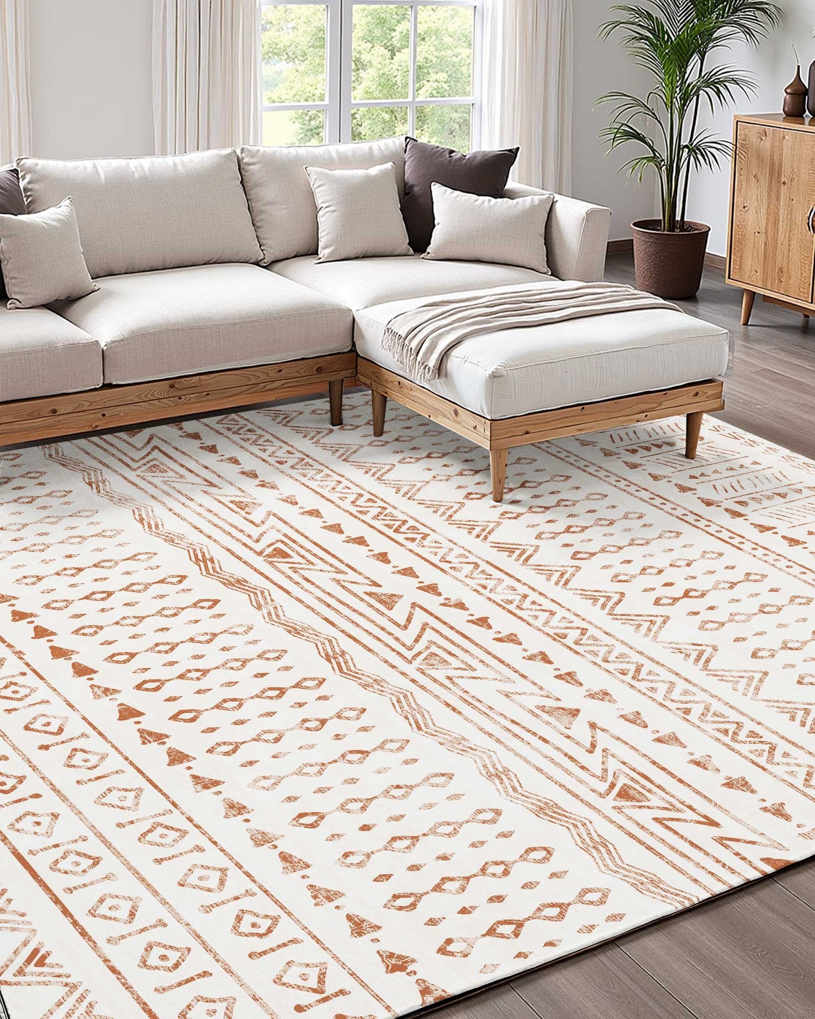 Area Rug, 5 X 8 Ft Large Washable Rug, Non-Slip And Tear-Resistant Soft Carpet, Pet Friendly Modern Area Rugs, Indoor Mat For Bedroom, Office, Living Room, Entryway, Beige