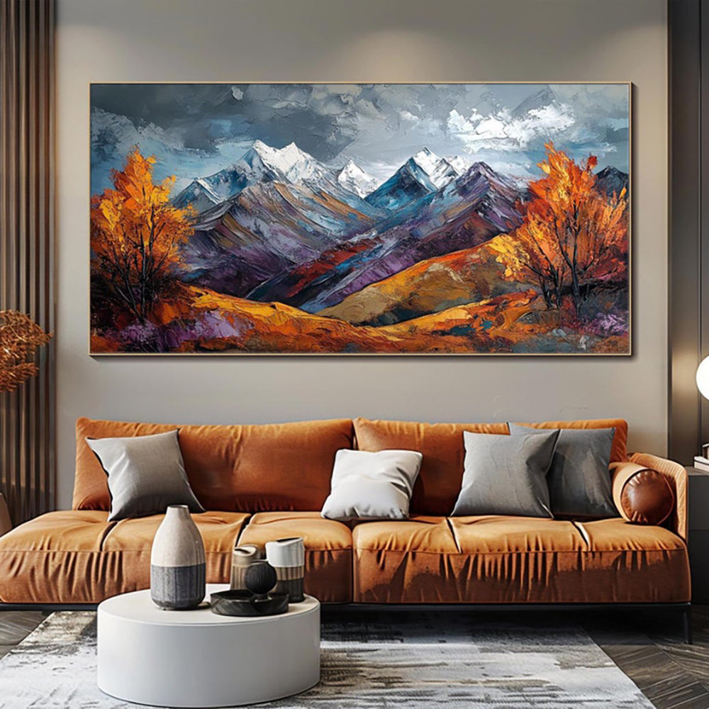 Handmade Oil Painting Canvas Wall Art Decoration Snow Mountain Autumn Scenery Pictures For Home Decor Rolled Frameless Unstretched Painting