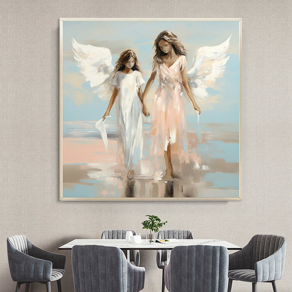 Angel Sisters Walking On Water Oil Painting On Canvas Handmade Modern Abstract Wall Art Pictures Religious Home Room Decor