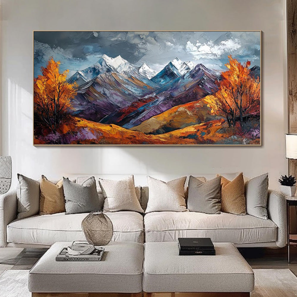 Handmade Oil Painting Canvas Wall Art Decoration Snow Mountain Autumn Scenery Pictures For Home Decor Rolled Frameless Unstretched Painting
