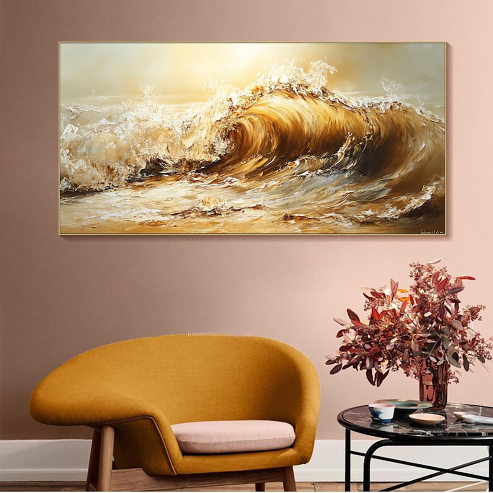 Handmade Oil Painting Canvas Wall Art Decoration Abstract Yellow Waves Landscape For Home Decor Rolled Frameless Unstretched Painting