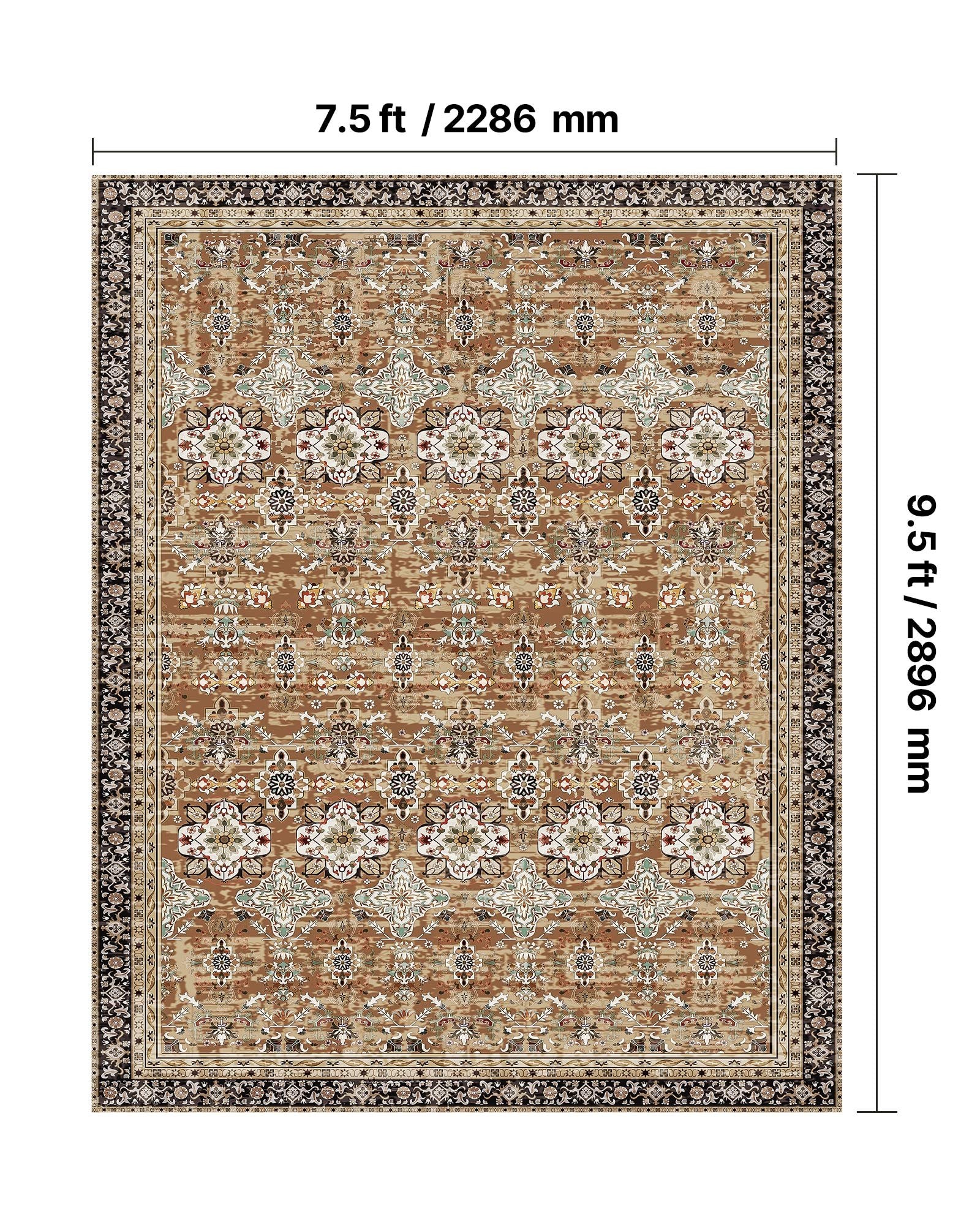 Area Rug, 7.5 X 9.5 Ft Large Washable Rug, Non-Slip And Tear-Resistant Soft Carpet, Pet Friendly Vintage Area Rugs, Indoor Mat For Bedroom, Living Room, Office, Entryway, Brown Green