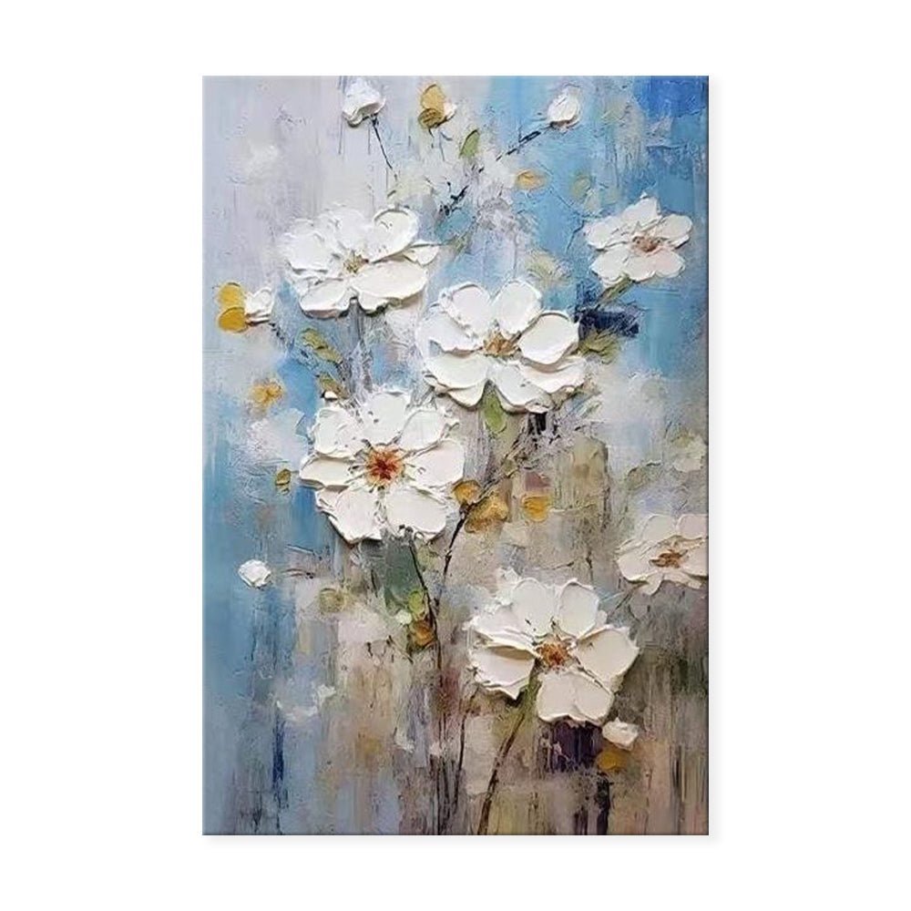 Handmade Oil Painting Canvas Wall Art Decoration 3D Texture Thick Oil White Flowers Modern Abstract For Home Room Decor