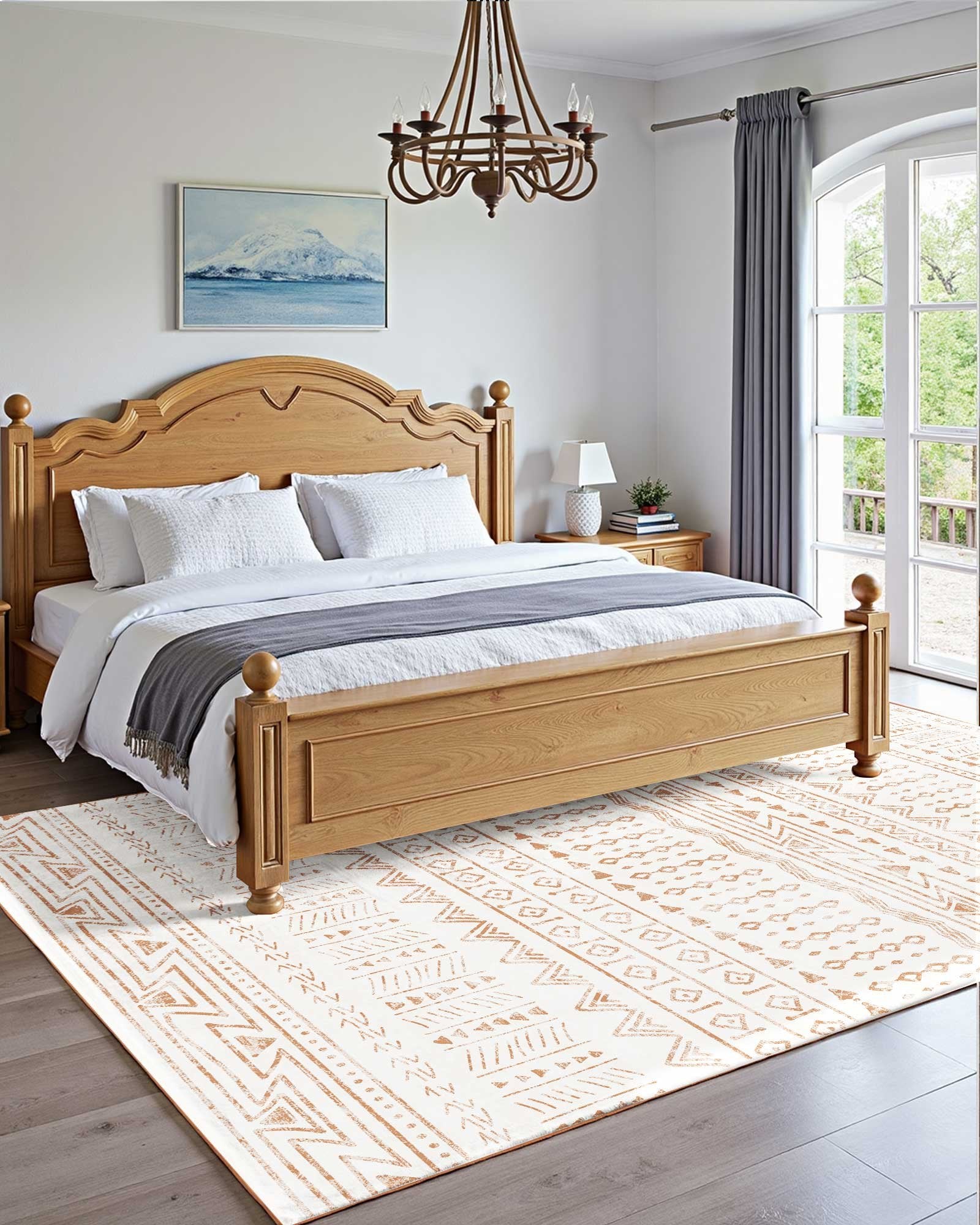 Area Rug, 5 X 8 Ft Large Washable Rug, Non-Slip And Tear-Resistant Soft Carpet, Pet Friendly Modern Area Rugs, Indoor Mat For Bedroom, Office, Living Room, Entryway, Beige