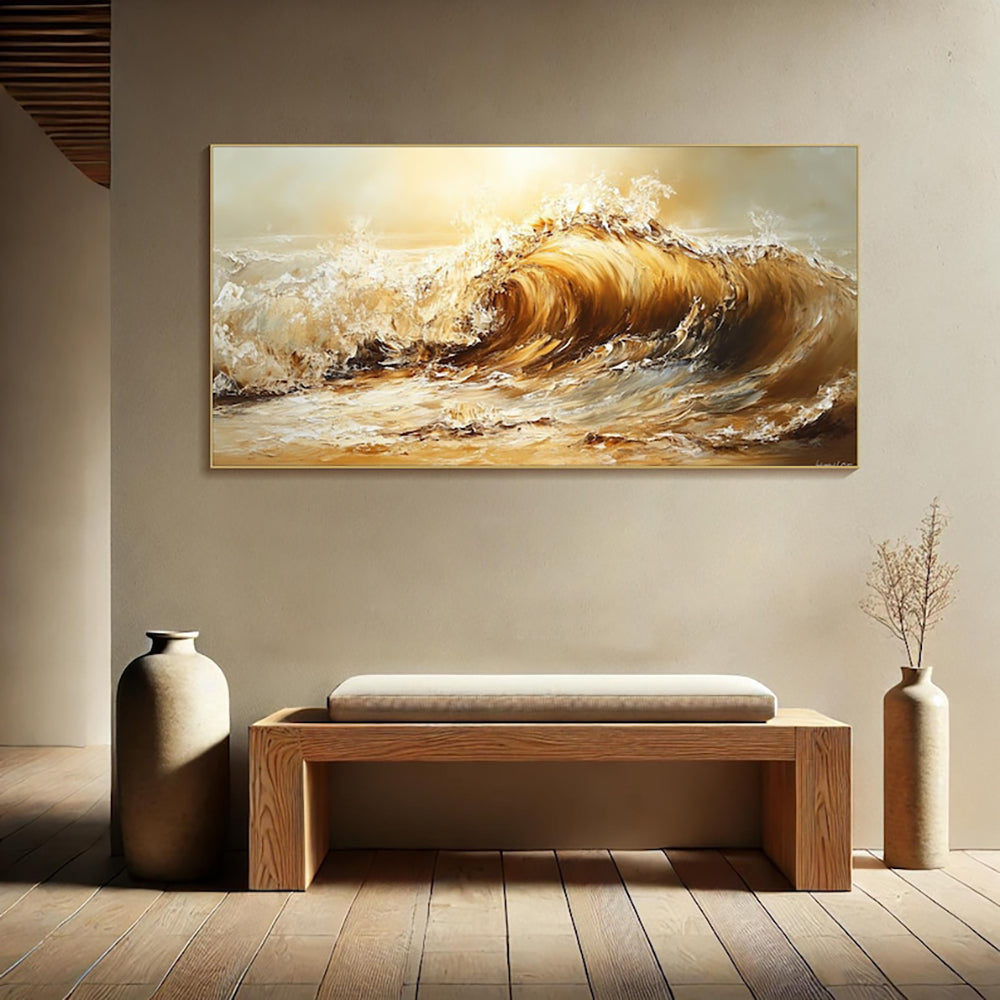 Handmade Oil Painting Canvas Wall Art Decoration Abstract Yellow Waves Landscape For Home Decor Rolled Frameless Unstretched Painting