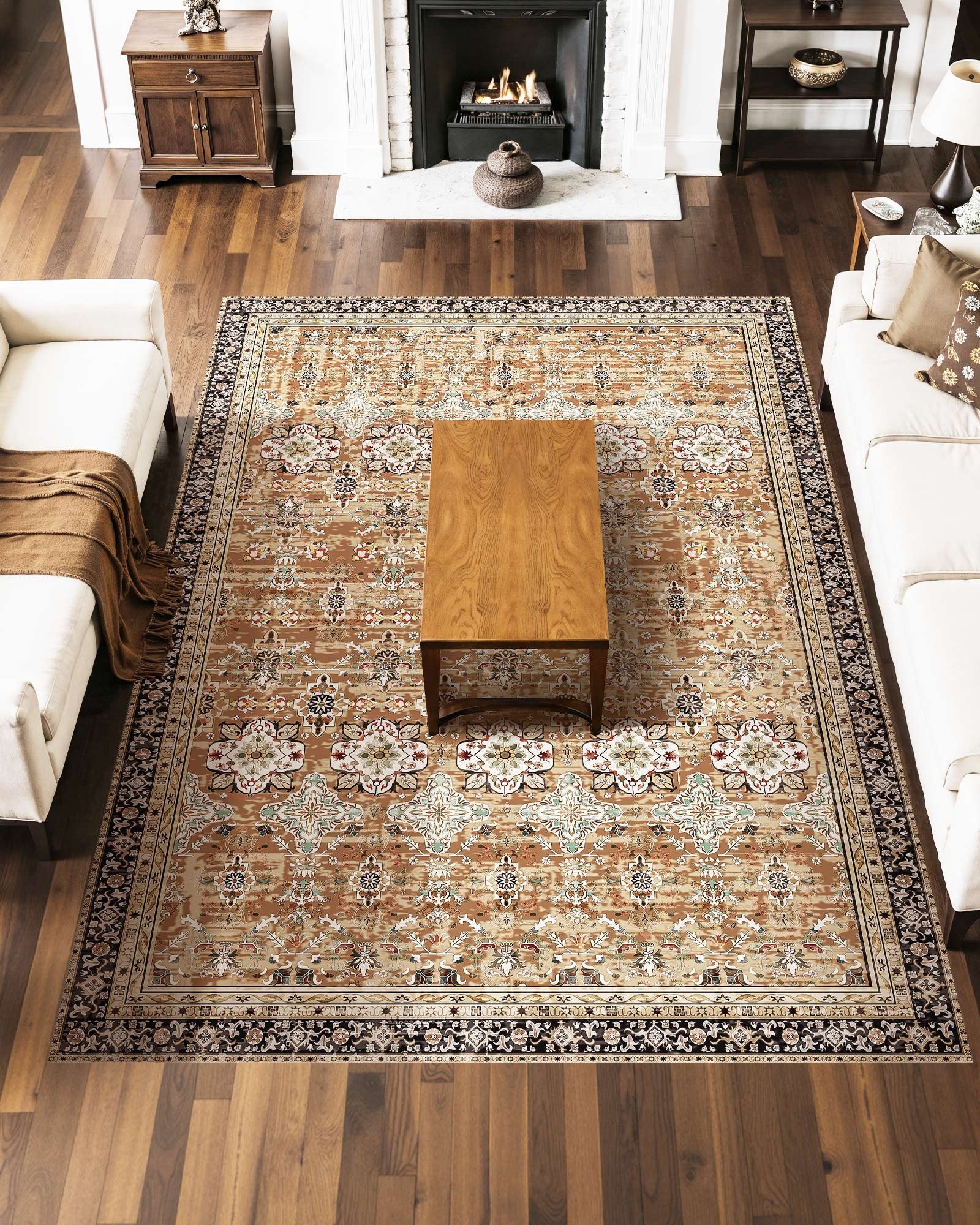 Area Rug, 7.5 X 9.5 Ft Large Washable Rug, Non-Slip And Tear-Resistant Soft Carpet, Pet Friendly Vintage Area Rugs, Indoor Mat For Bedroom, Living Room, Office, Entryway, Brown Green