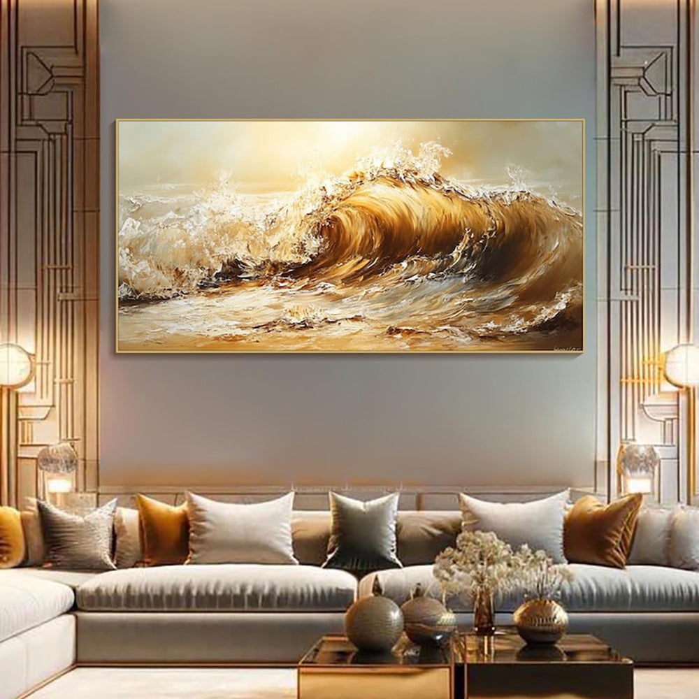 Handmade Oil Painting Canvas Wall Art Decoration Abstract Yellow Waves Landscape For Home Decor Rolled Frameless Unstretched Painting