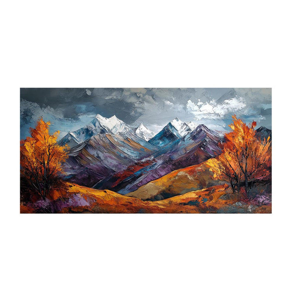 Handmade Oil Painting Canvas Wall Art Decoration Snow Mountain Autumn Scenery Pictures For Home Decor Rolled Frameless Unstretched Painting