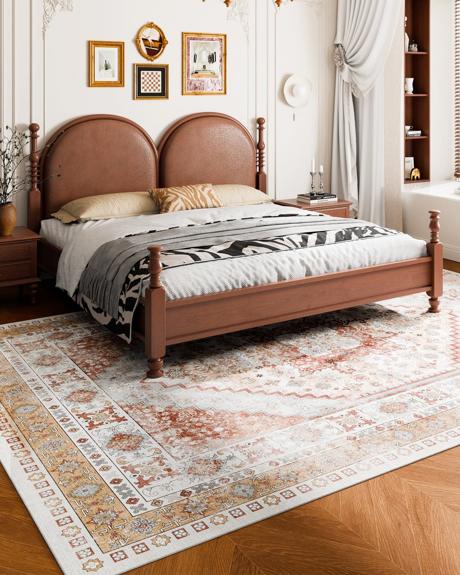 Area Rug, 9 X 12 Ft Large Washable Rug, Non-Slip And Tear-Resistant Soft Carpet, Pet & Child Friendly Vintage Area Rugs, Indoor Mat For Bedroom, Living Room, Kids Room, Office, Brown Red