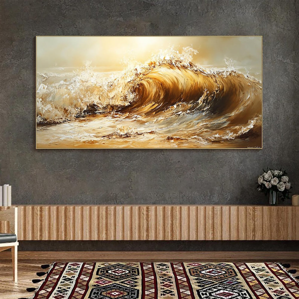 Handmade Oil Painting Canvas Wall Art Decoration Abstract Yellow Waves Landscape For Home Decor Rolled Frameless Unstretched Painting