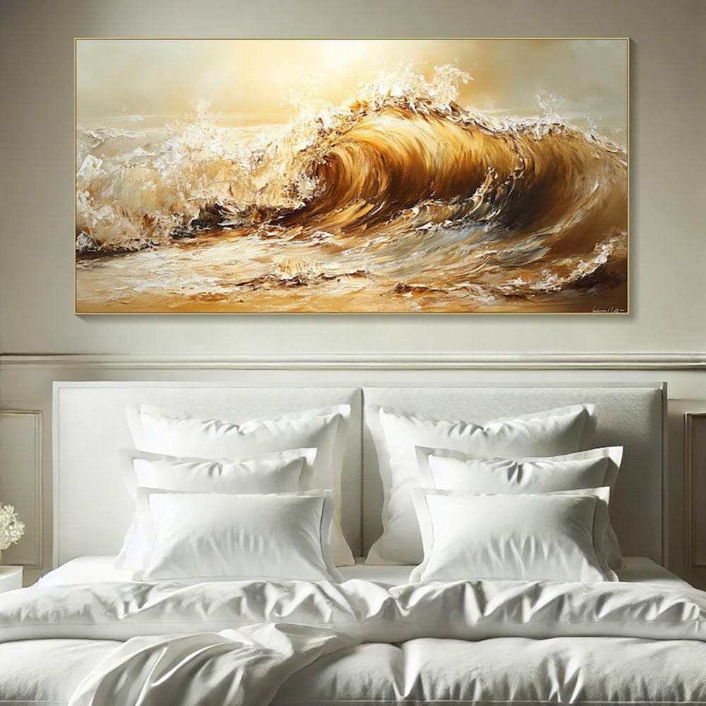 Handmade Oil Painting Canvas Wall Art Decoration Abstract Yellow Waves Landscape For Home Decor Rolled Frameless Unstretched Painting