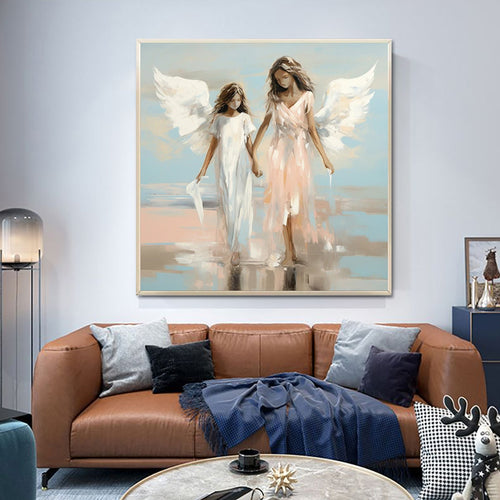 Angel Sisters Walking On Water Oil Painting On Canvas Handmade Modern Abstract Wall Art Pictures Religious Home Room Decor