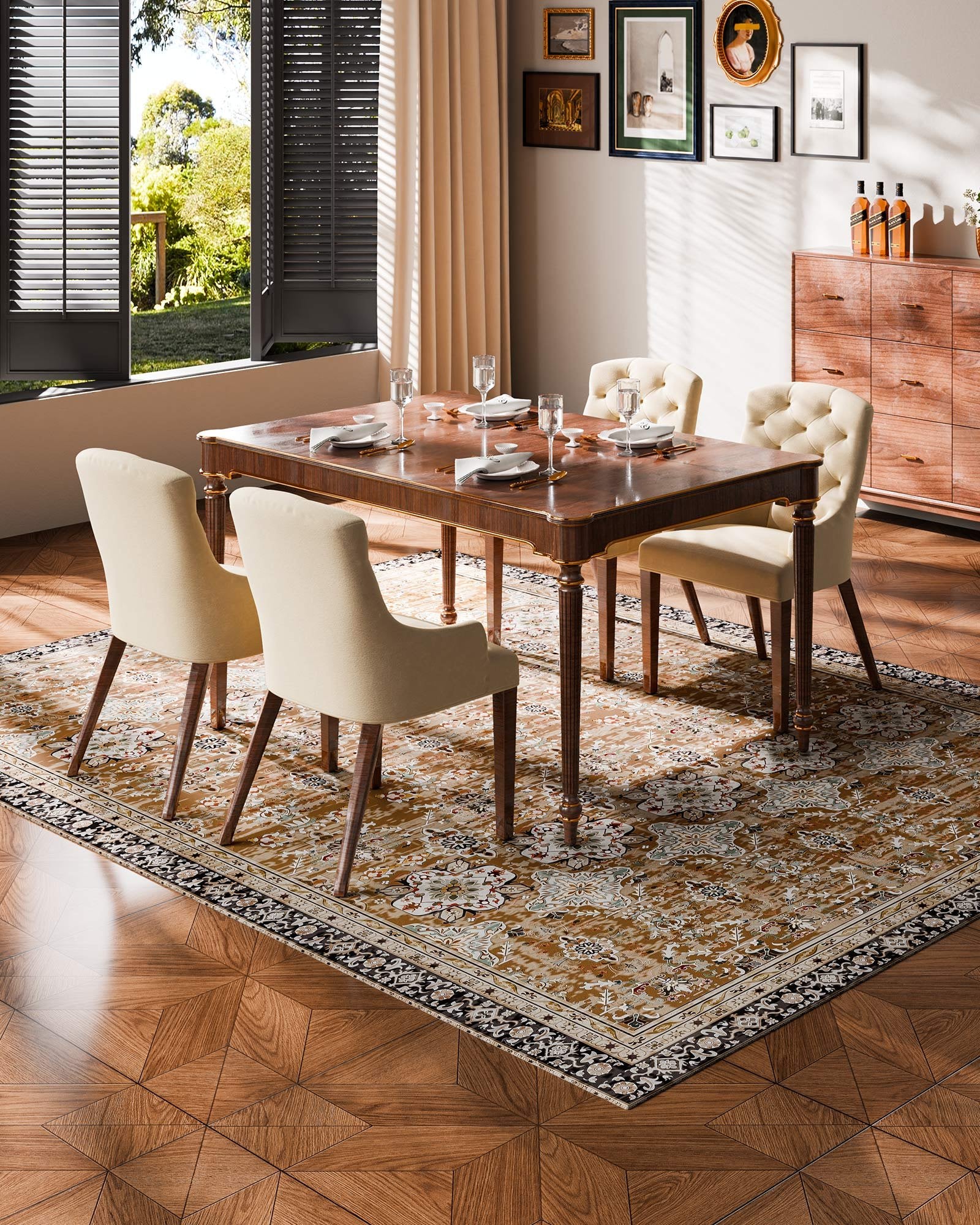 Area Rug, 7.5 X 9.5 Ft Large Washable Rug, Non-Slip And Tear-Resistant Soft Carpet, Pet Friendly Vintage Area Rugs, Indoor Mat For Bedroom, Living Room, Office, Entryway, Brown Green