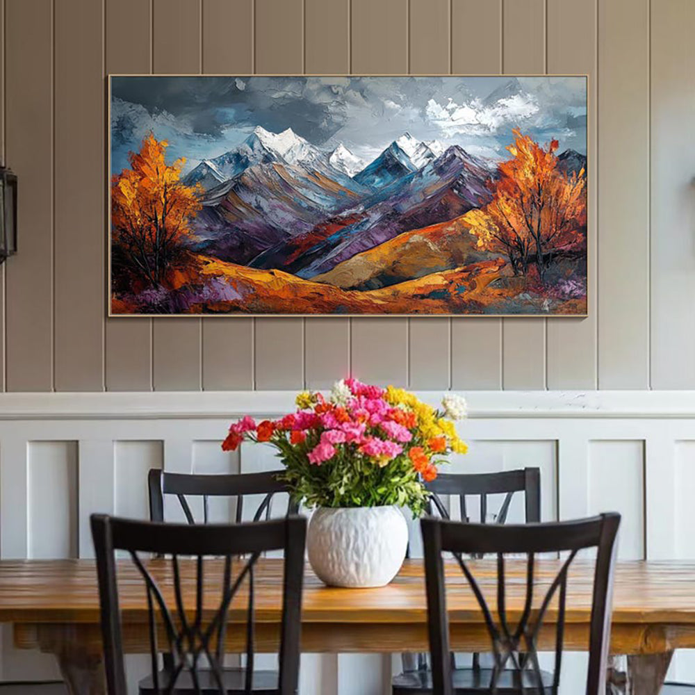 Handmade Oil Painting Canvas Wall Art Decoration Snow Mountain Autumn Scenery Pictures For Home Decor Rolled Frameless Unstretched Painting